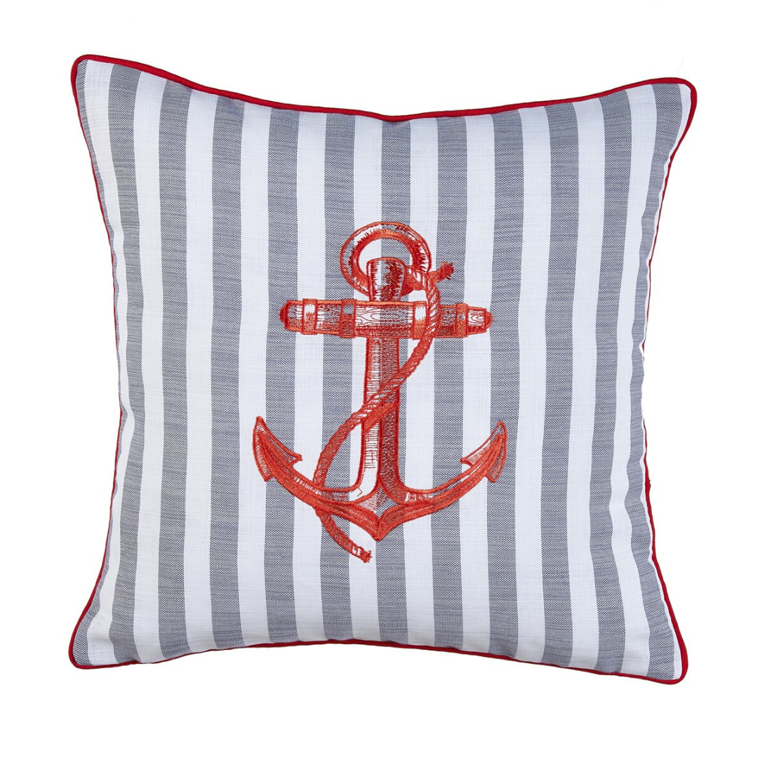 Anchor Stripe Kırlent Kılıfı 45x45 cm Denim/Gümüş