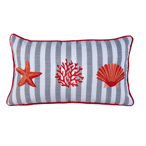 Coral Star Stripe Kırlent Kılıfı 30x50 cm Füme/Kırmızı