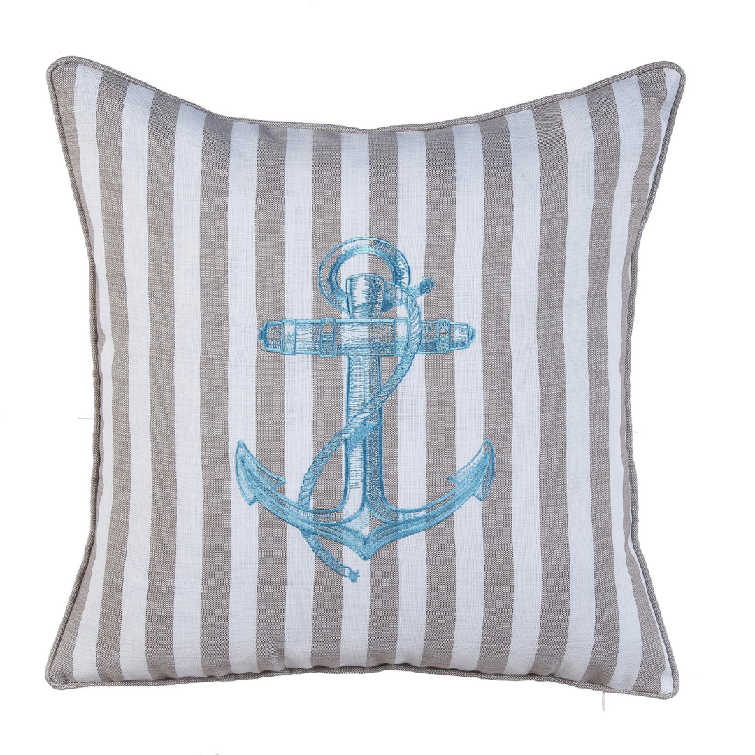 Anchor Stripe Kırlent Kılıfı 45x45 cm Füme/Kırmızı