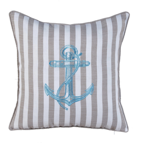 Anchor Stripe Kırlent Kılıfı 45x45 cm Bej/Mavi