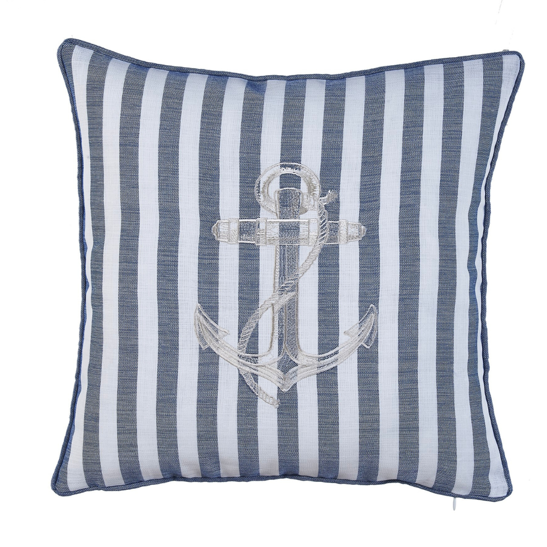 Anchor Stripe Kırlent Kılıfı 45x45 cm Denim/Gümüş