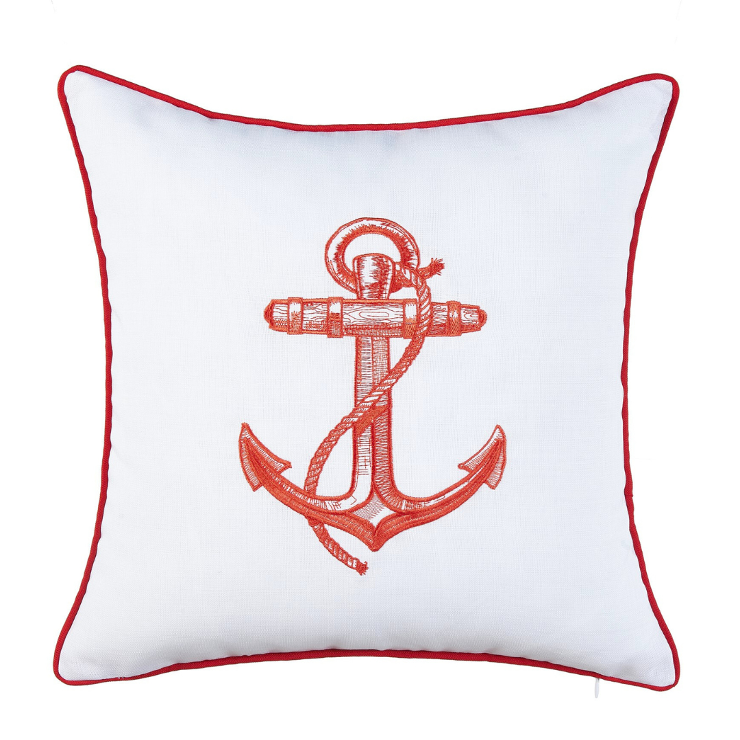 Anchor Kırlent Kılıfı 45x45 cm Füme/Kırmızı