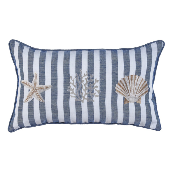 Coral Star Stripe Kırlent Kılıfı 30x50 cm Denim/Gümüş