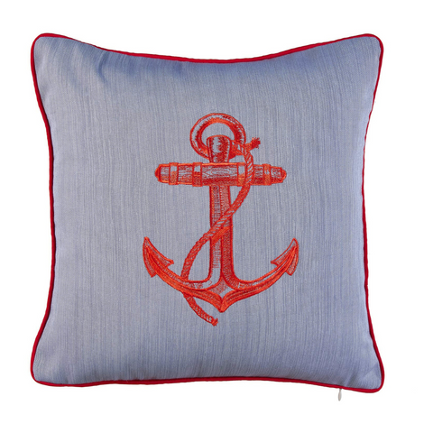 Anchor Kırlent Kılıfı 45x45 cm Füme/Kırmızı